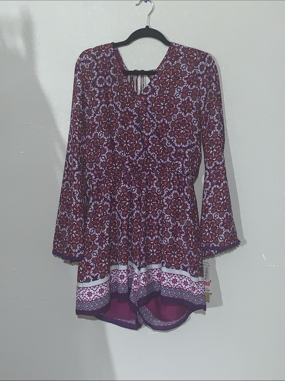 Takara Burgundy Floral V-Neck Bell Sleeve Tunic